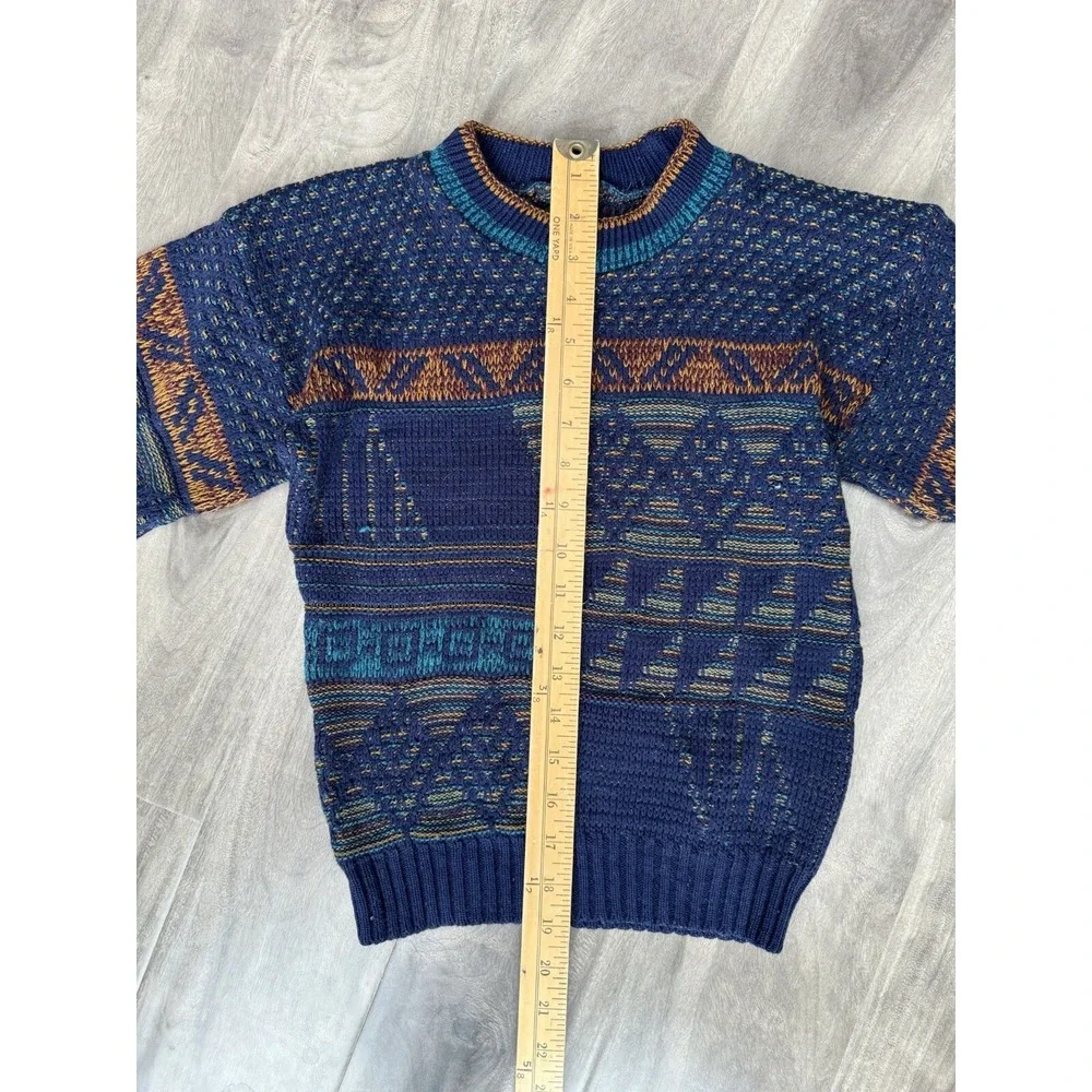 90s Style Geometric Abstract Knit Pattern Pullover Kid Sweater *Read Description